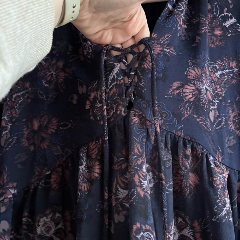 Knox Rose Floral Peasant Blouse Small Boho Cottagecore Sheer Balloon Sleeve Top - Picture 6 of 9